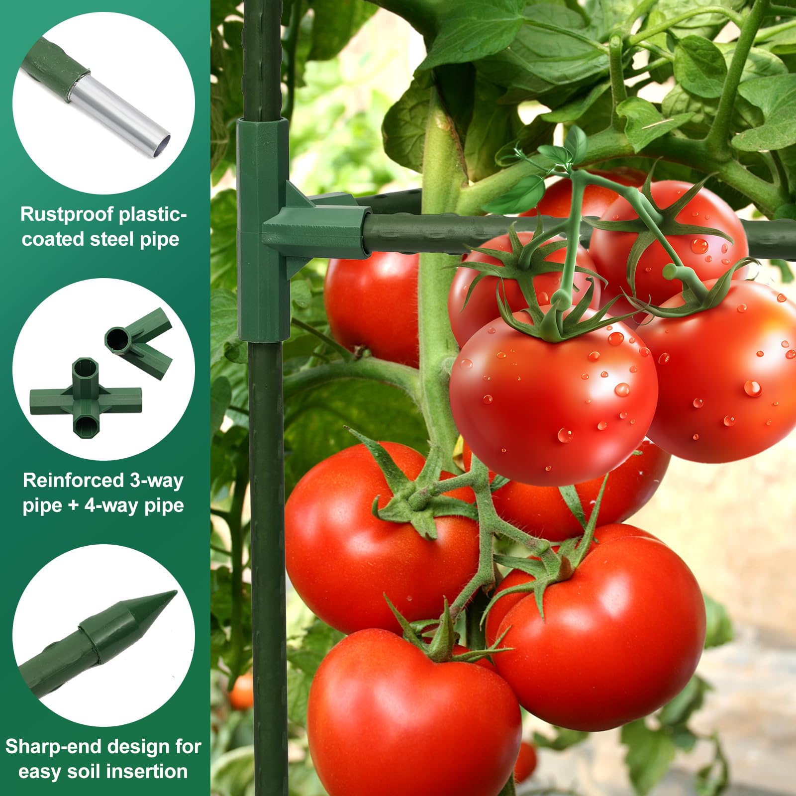 Gabbie per pomodori da giardino, palo di supporto per piante di pomodoro alto 127 cm, pali a torre in acciaio resistente, gabbie da giardino per cetrioli da giardino per piante rampicanti, fiori di