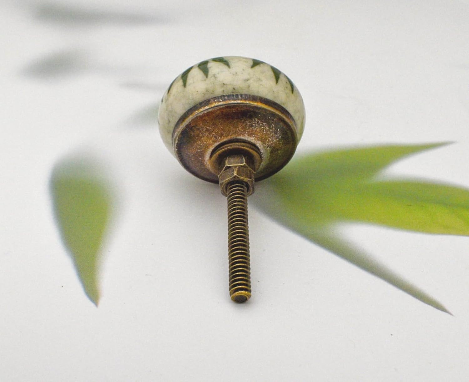 Ceramic Knobs for Cabinets - Set of 12 Decorative Green and White Round Ceramic Knobs for Home Kitchen Cabinet Drawer | Elegant Handmade Wardrobe and Dresser Pulls