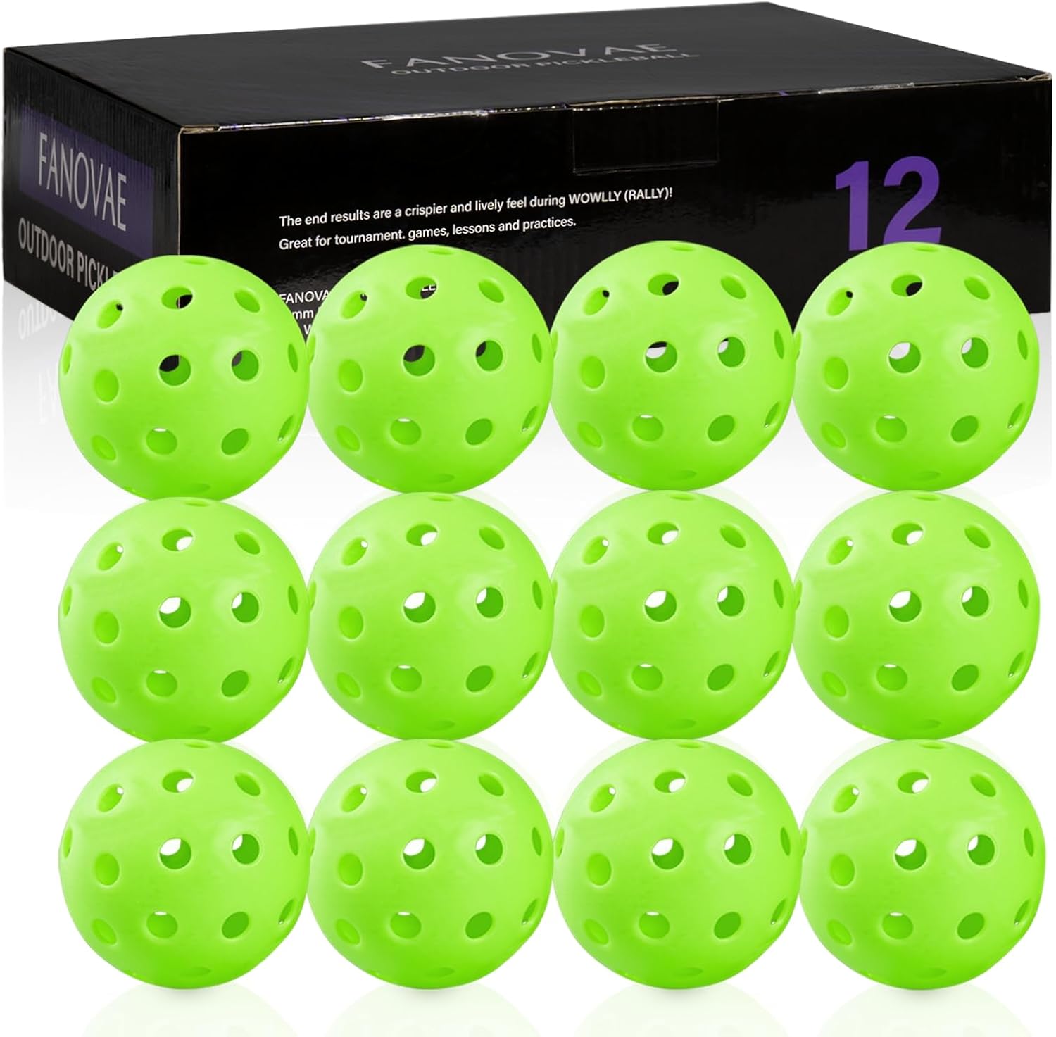 Pickleball Balls, 12 Pack 40 Holes Outdoor Pickleball Balls, High Visibility and Bounce, Stylish and Durable Pickleball Balls for All Style Pickleball Paddles & All Skill Levels
