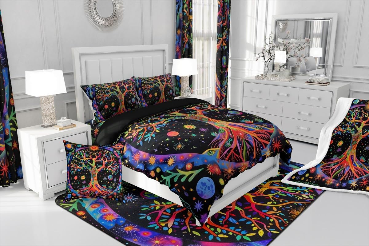 jejeloiu Tree of Life Living Room Rugs Area Rug 3x5 Sun and Moon Living Room Rugs Galaxy Space Living Room Rugs Aesthetic Decorative Rug