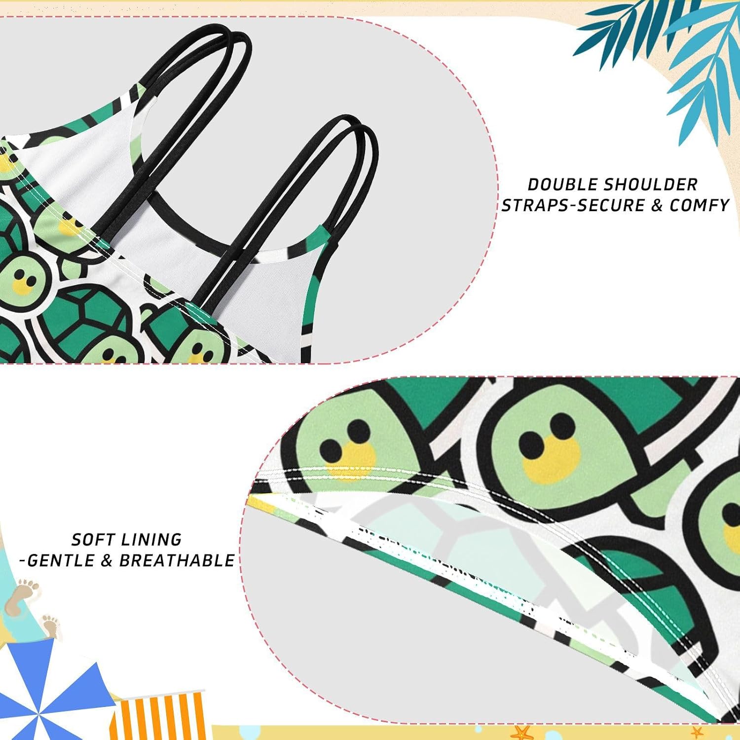 visesunny Girls Two Piece Swimsuits Green Turtle Sticker Girl's Bikini Sets Bathing Suits for Girls Size 5-12Y