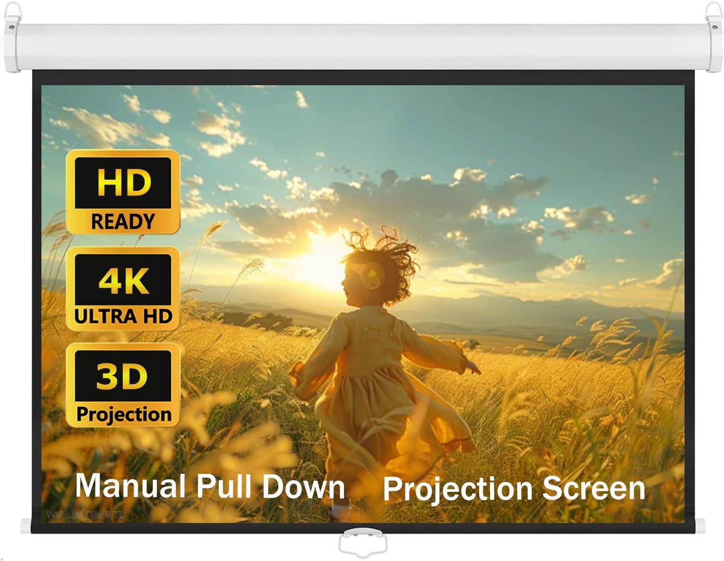 Amazon.com: Manual Pull Down Projector Screen Wall/Ceiling Mount 4:3/16 ...
