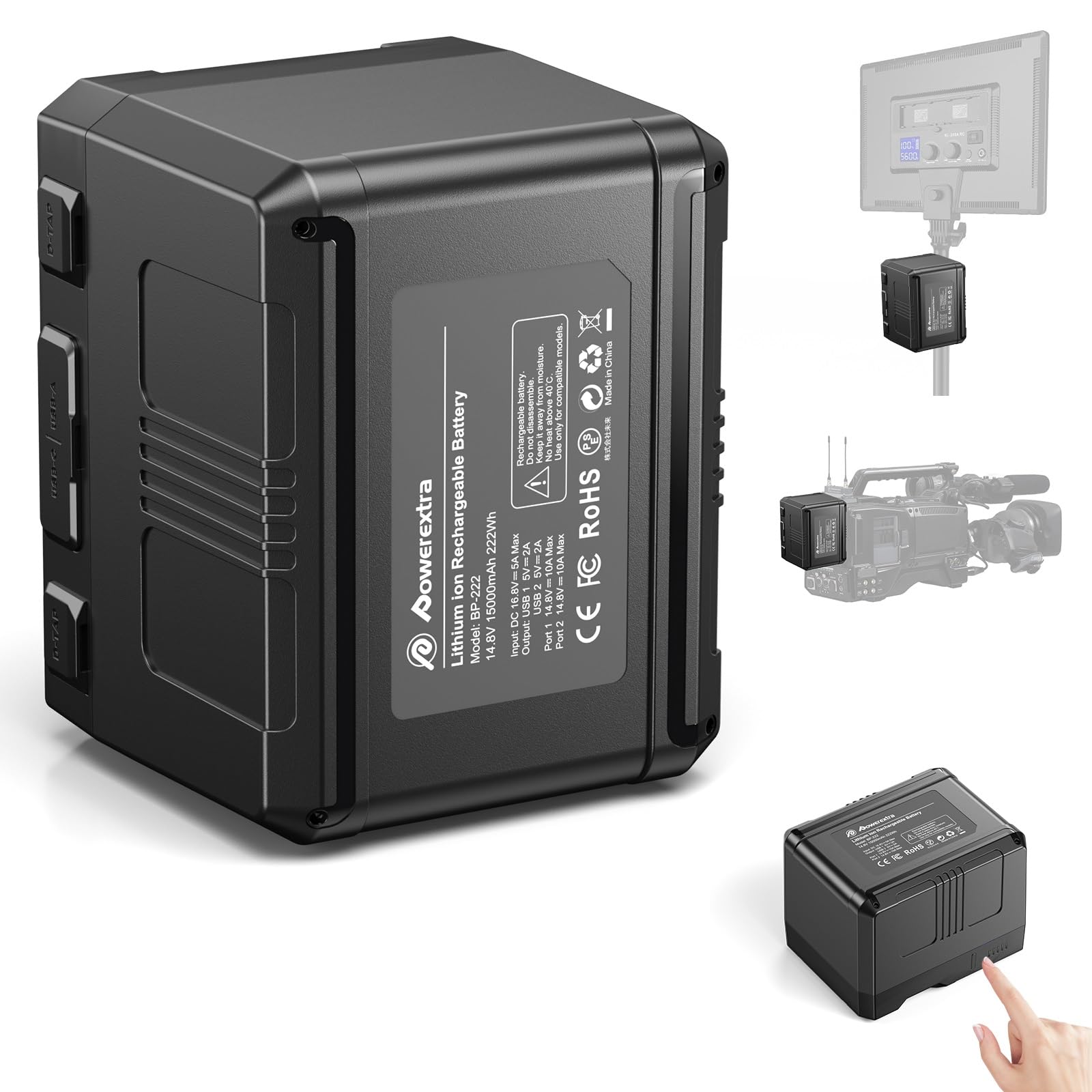 V-Mount/V-Lock Battery - 222Wh 14.8V 15000mAh Rechargeable Li-ion Battery for Broadcast Video Camcorder, Compatible with Sony HDCAM, XDCAM and Digital Cinema Cameras