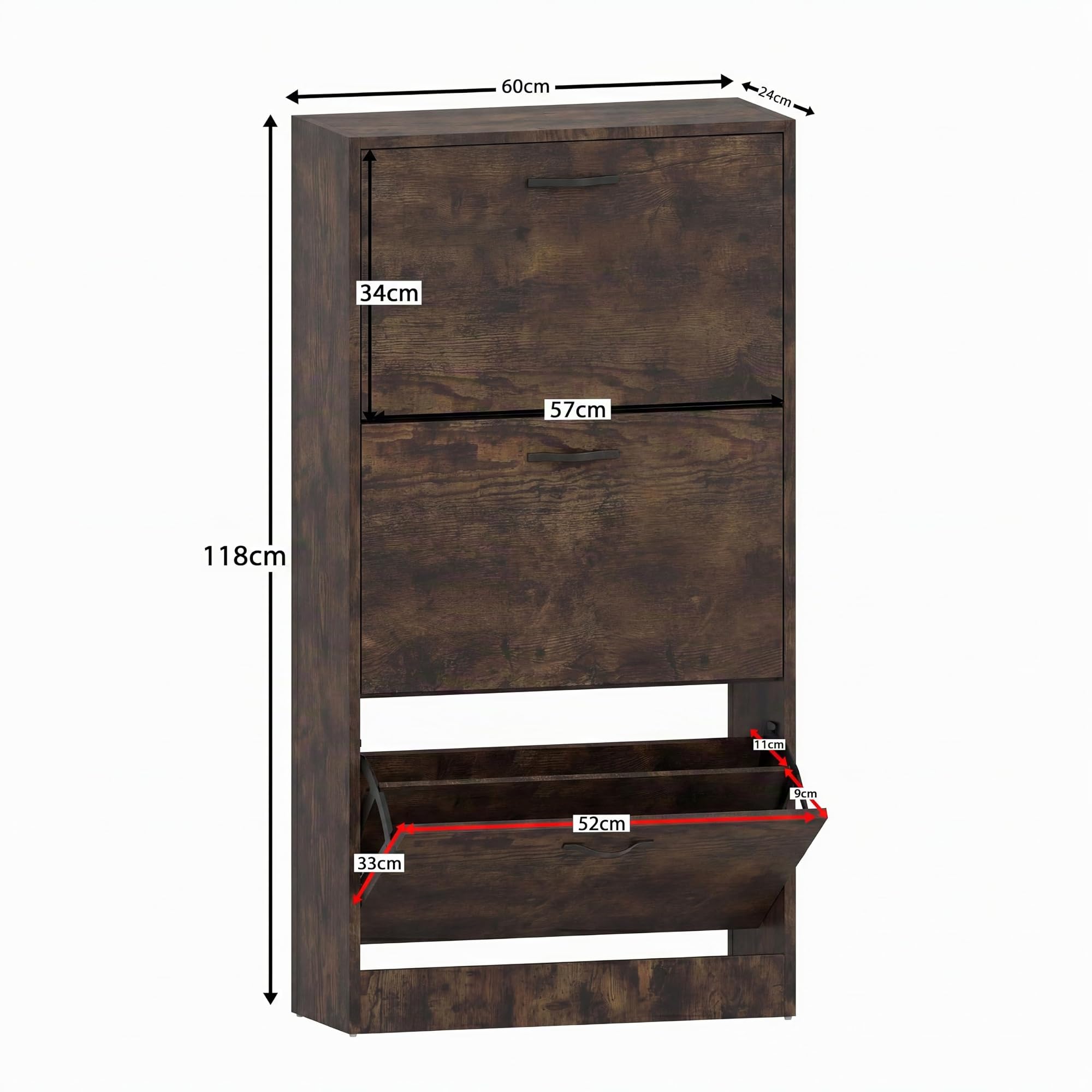 Vida Designs Scarpiera con 3 cassetti, in legno scuro