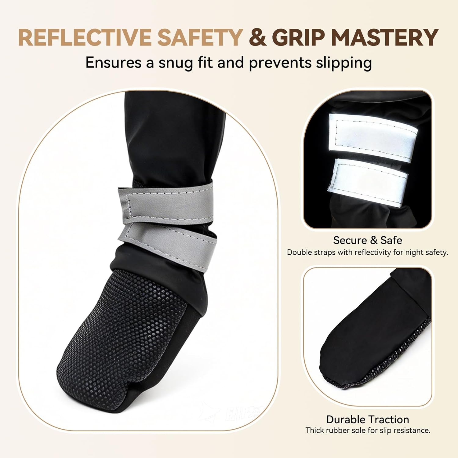 Dog Suspender Boots for Large Dogs – Waterproof & Non-Slip Dog Paw Protectors with Adjustable Straps & Reflective Strips, All-in-One Connected Dog Boots for Outdoor Walks, Snow, Rain, Hiking (L)