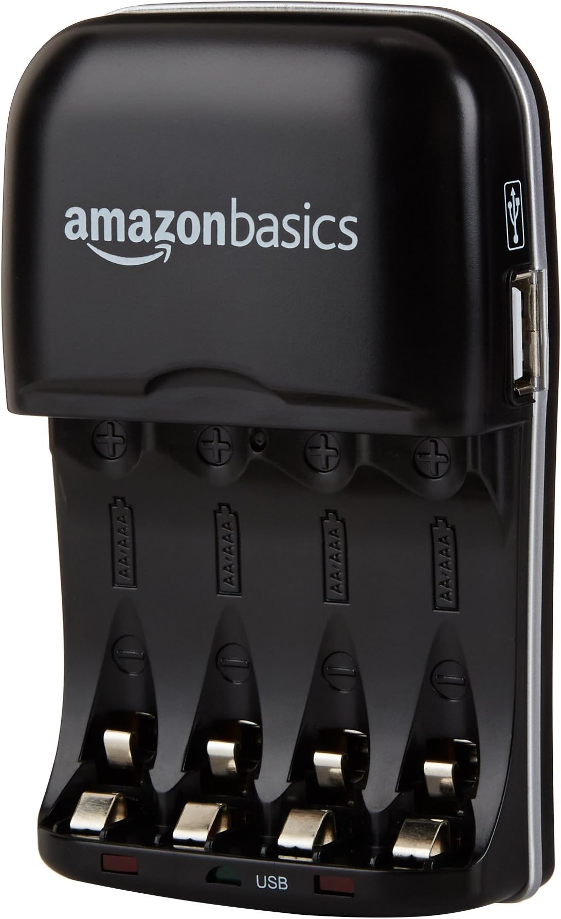 Amazon Basics Rechargeable Battery Charger for AA & AAA Ni-MH Batteries with USB Port, Portable, Travel-Friendly, Over-Charge Protection, Black