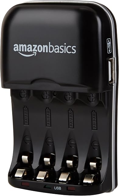 Amazon Basics Battery Charger for AA & AAA Nickel-Metal Hydride batteries (Ni-MH) With USB Port, Black