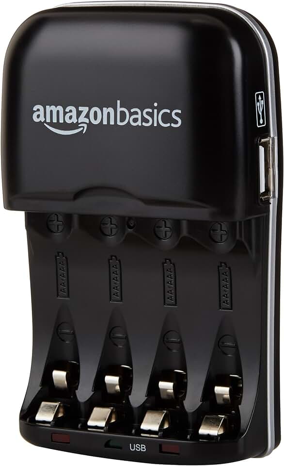 Amazon Basics Rechargeable Battery Charger for AA & AAA Ni-MH Batteries with USB Port, Portable, Travel-Friendly, Over-Charge Prot