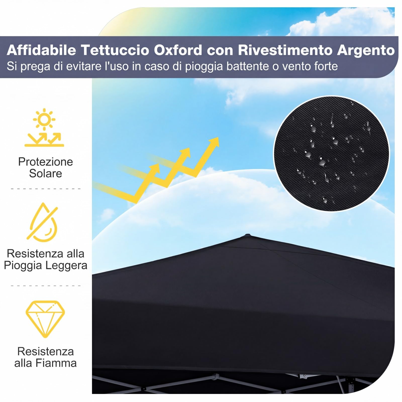 COSTWAY Gazebo da Esterno Pieghevole 290 x 290 cm, Gazebo Pop up con 4 Sacchi di Sabbia e Borsa da Trasporto, Regolabile in Altezza, Telaio Robusto in Metallo, per Mercato, Campeggio (Nero)