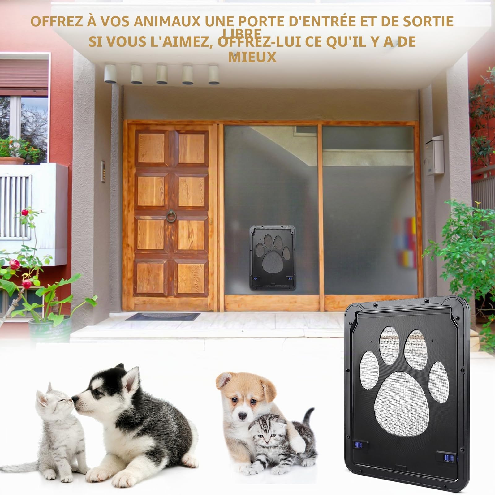 Chatiere pour Chat 29 x 24 cm Trappe pour Chien Moustiquaire de Porte Automatique Isolante Chatières pour Chats Chattiere à Chat Noir Verrouillable Facile à Installer pour Moyen Petit Chats Chien