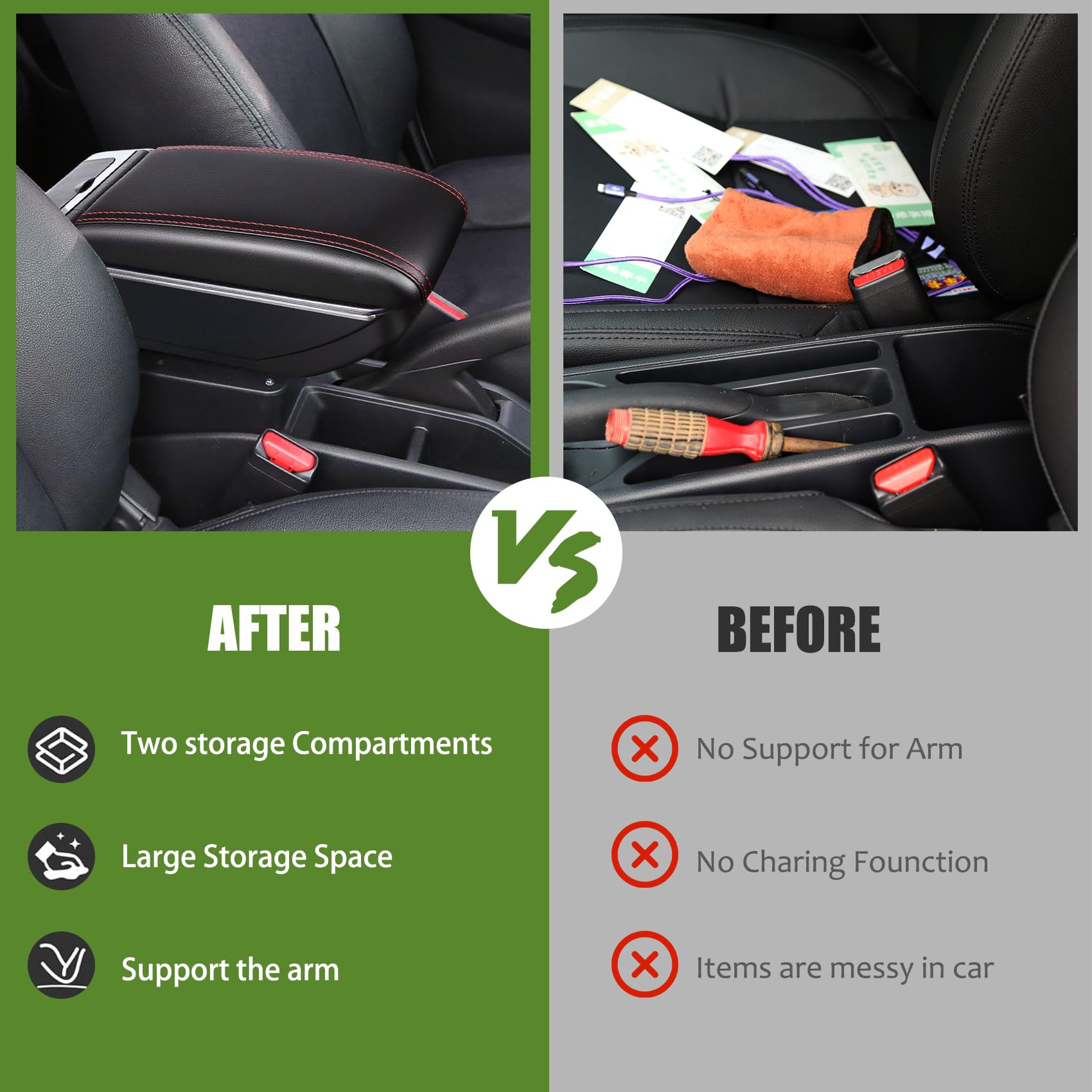 Reposabrazos Central para Citroen Berlingo Apoyabrazos con Doble Almacenamiento, Fácil de Instalar, Consola Central para Coche, Accesorio Personalizado Negro