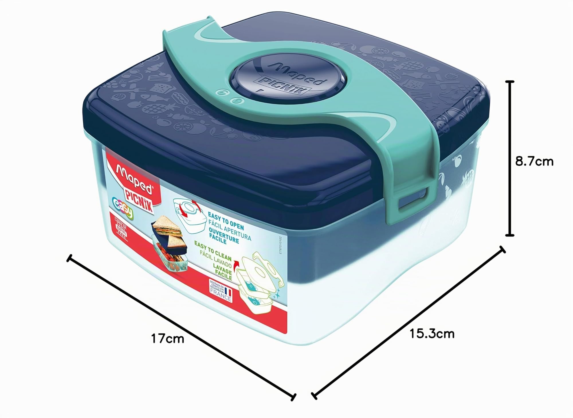 Maped Picnik Origins Boîte à Déjeuner Enfants 2 Compartiments Amovible Plastique Sans BPA 1,4L Bleu Vert