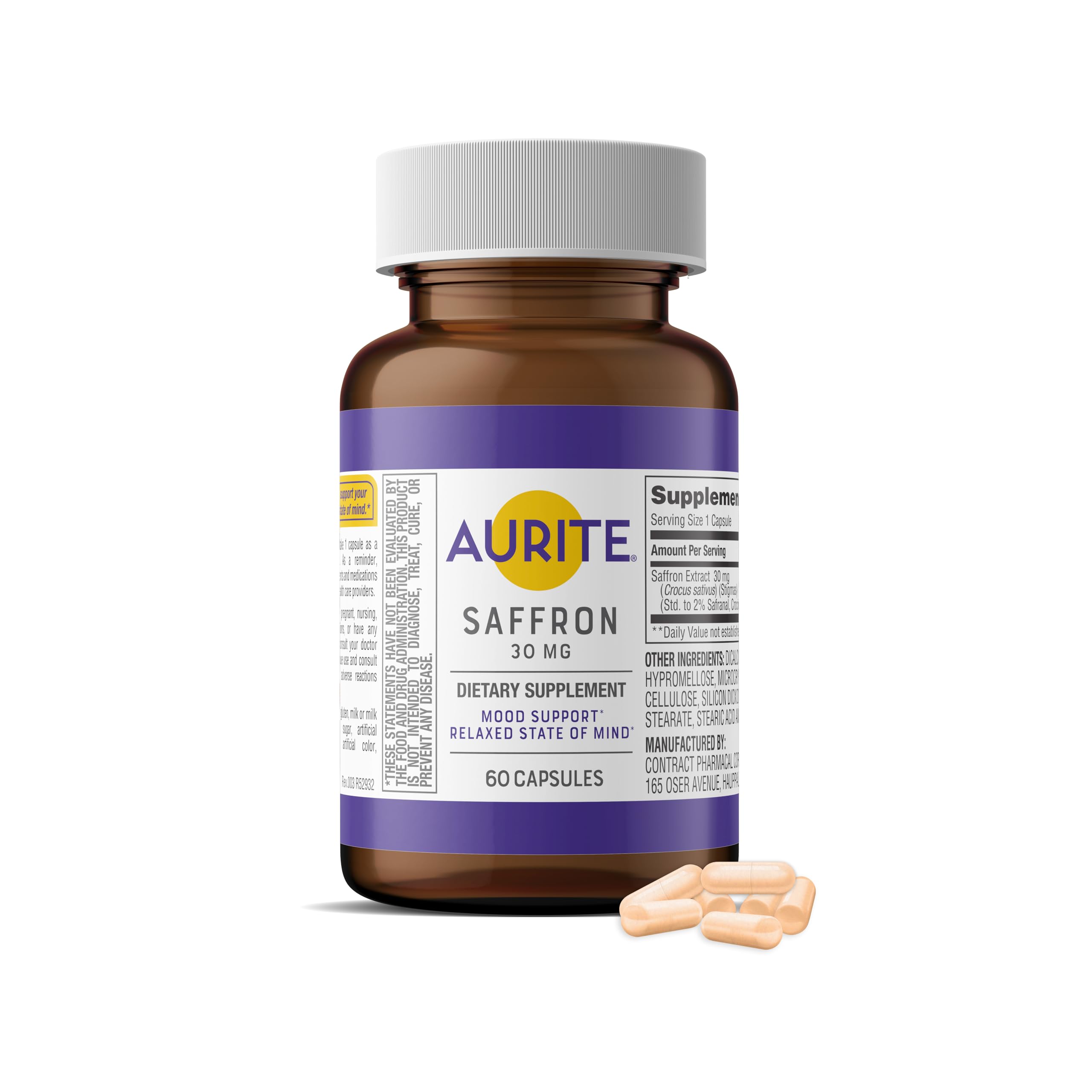 Saffron Supplement | Stress Management, Herbal Mood Support, Long-Term Memory, for Women & Men. 60 Count, Saffron 30mg, Vegetarian Friendly, Non-GMO, Gluten-Free, Soy-Free (2 Months of Supply)