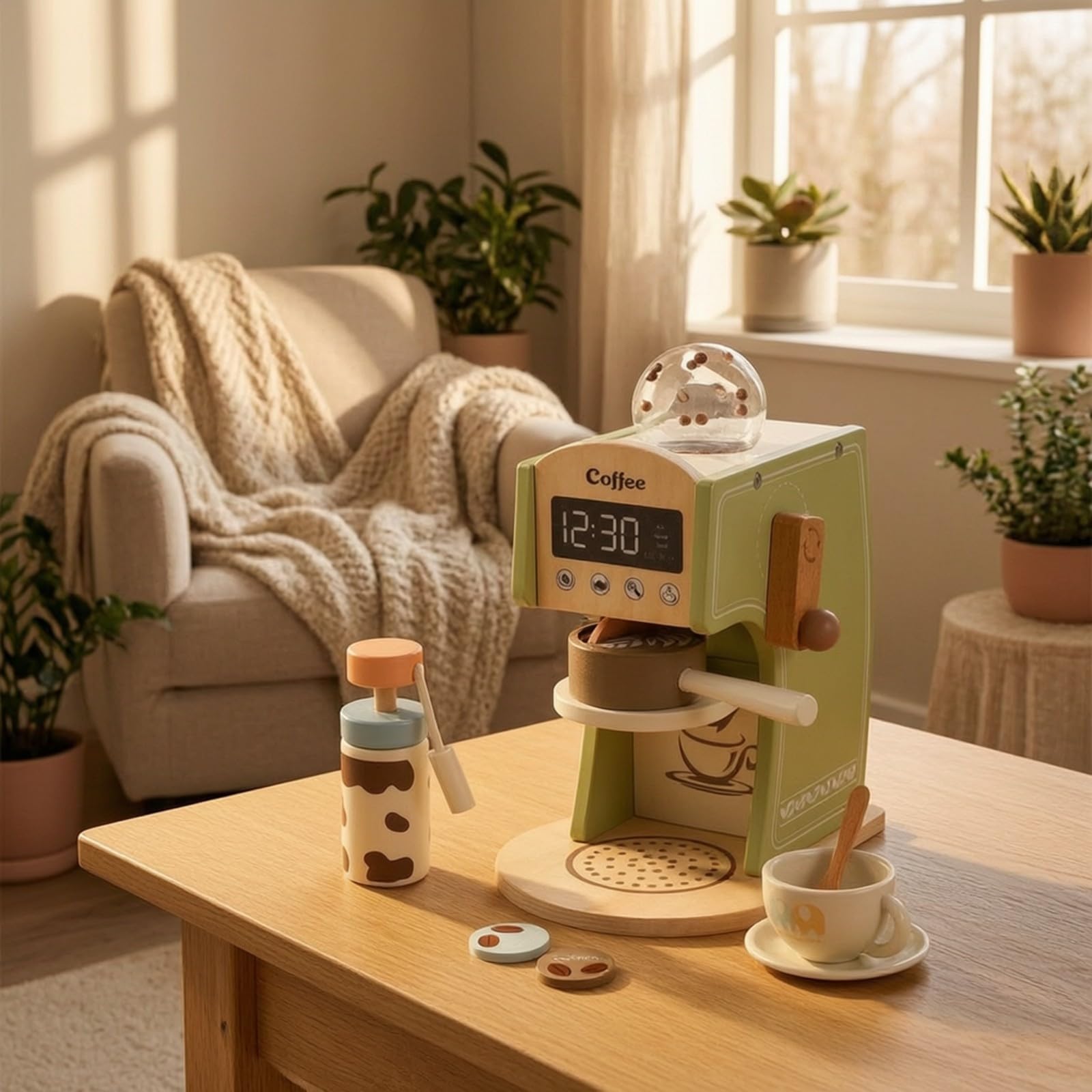 Harilla Macchinetta del caffè in Legno con Accessori Creativo Macchina del caffè Giocattolo Durevole Set da Caffettiere Giocattolo per Gioco di Ruolo