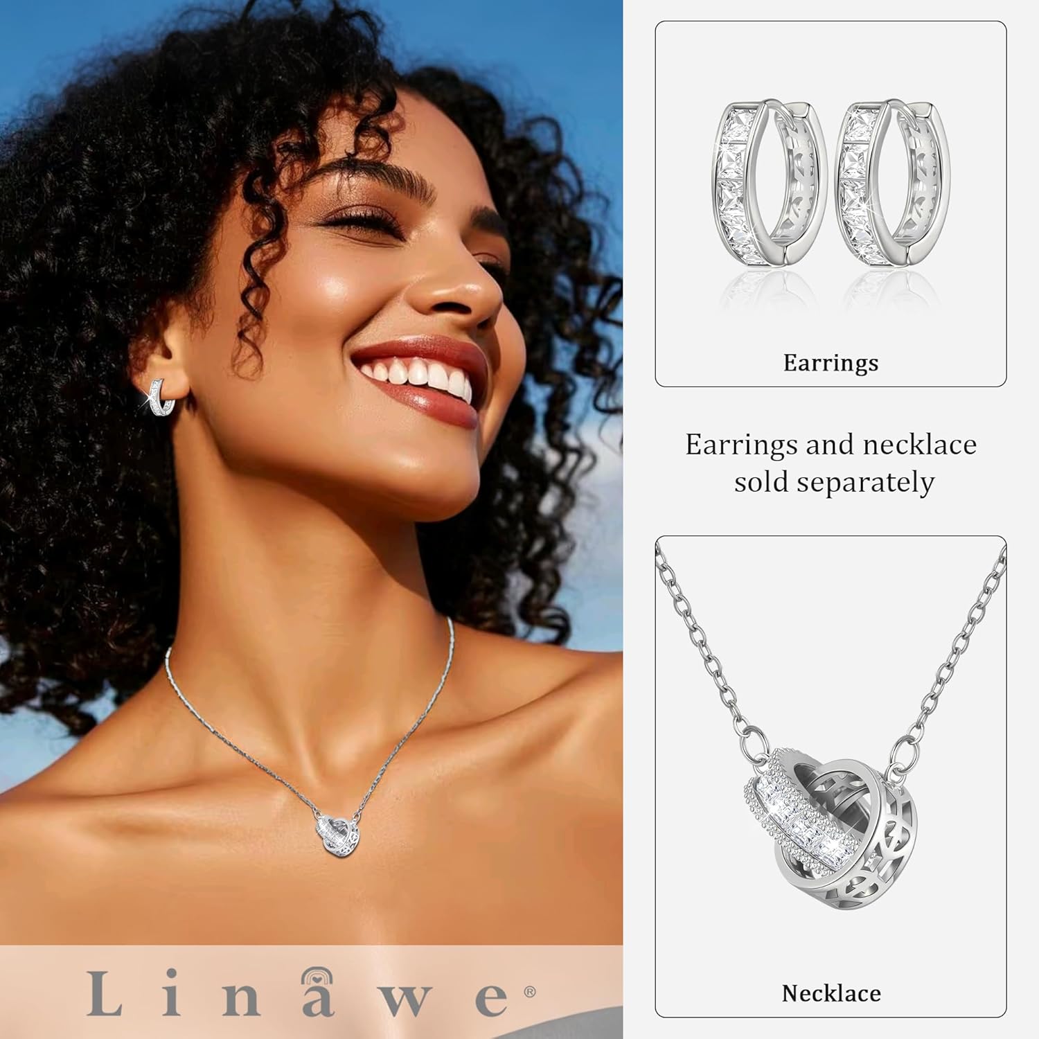 Linawe Moissanite Crystal Imitation Diamond Necklace for Women Trendy, Birthstone Rhinestone Dainty Jewelry, Circle Pendant Stainless Steel Chain Necklaces, Gold, Rose Gold and Silver Tones - Image 3