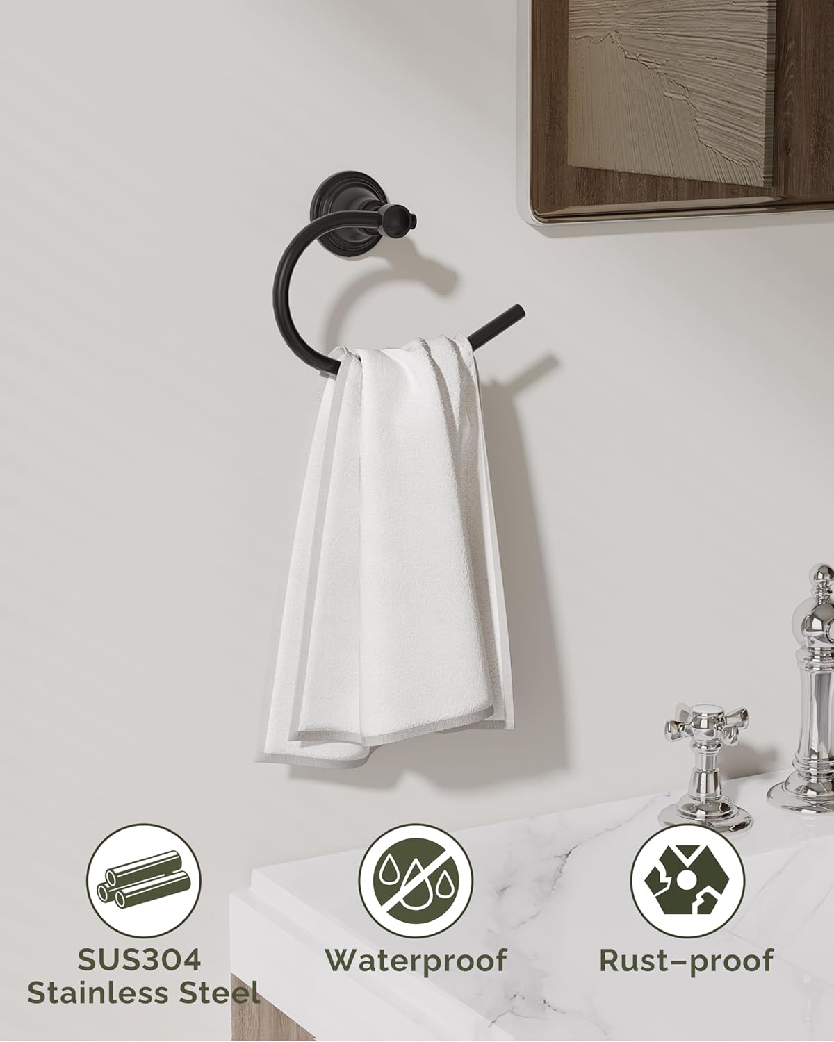 Toilet Paper Holder Stand and Towel Ring Set (Matte Black)