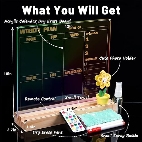 Miniatura 2 de Yuseful Planificador semanal de acrílico, pizarra blanca sin fecha, de 12 x 10 pulgadas, pizarra blanca de borrado en seco con soporte para