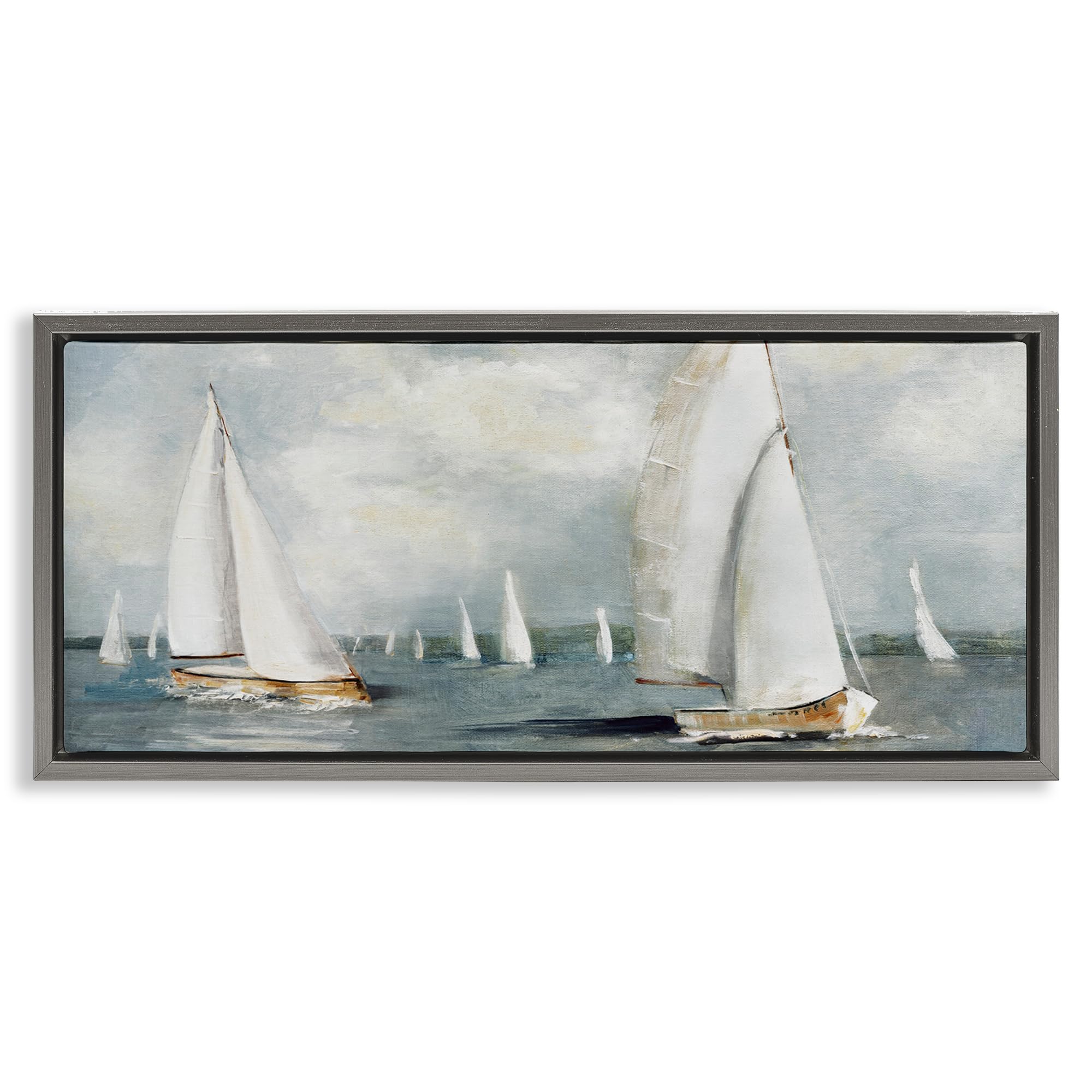 Stupell Industries 'Windy Sailboat Fleet', Floating Frame Canvas Art, Gray, 25 x 11 Inches, Easy to Hang and Sturdy, Made in USA, by Sally Swatland