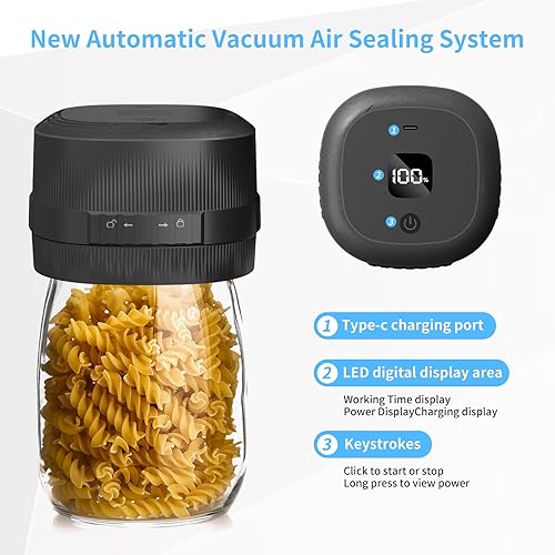 Miniatura 4 de BTEDZSW Mason Jar Sellador al vacío eléctrico, kit de sellado al vacío de tarros Mason con tapas Mason de boca ancha y regular, carga tipo C para