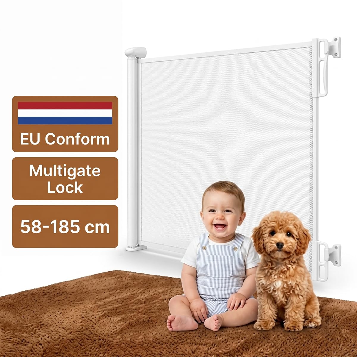 Twinky® Rollbares Treppenschutzgitter – 80x130 CM Long Rollbares Türschutzgitter – Strapazierfähiges Sicherheitsgitter für Baby und Haustier – Kindergitter Für Baby (White, 80x130 cm)