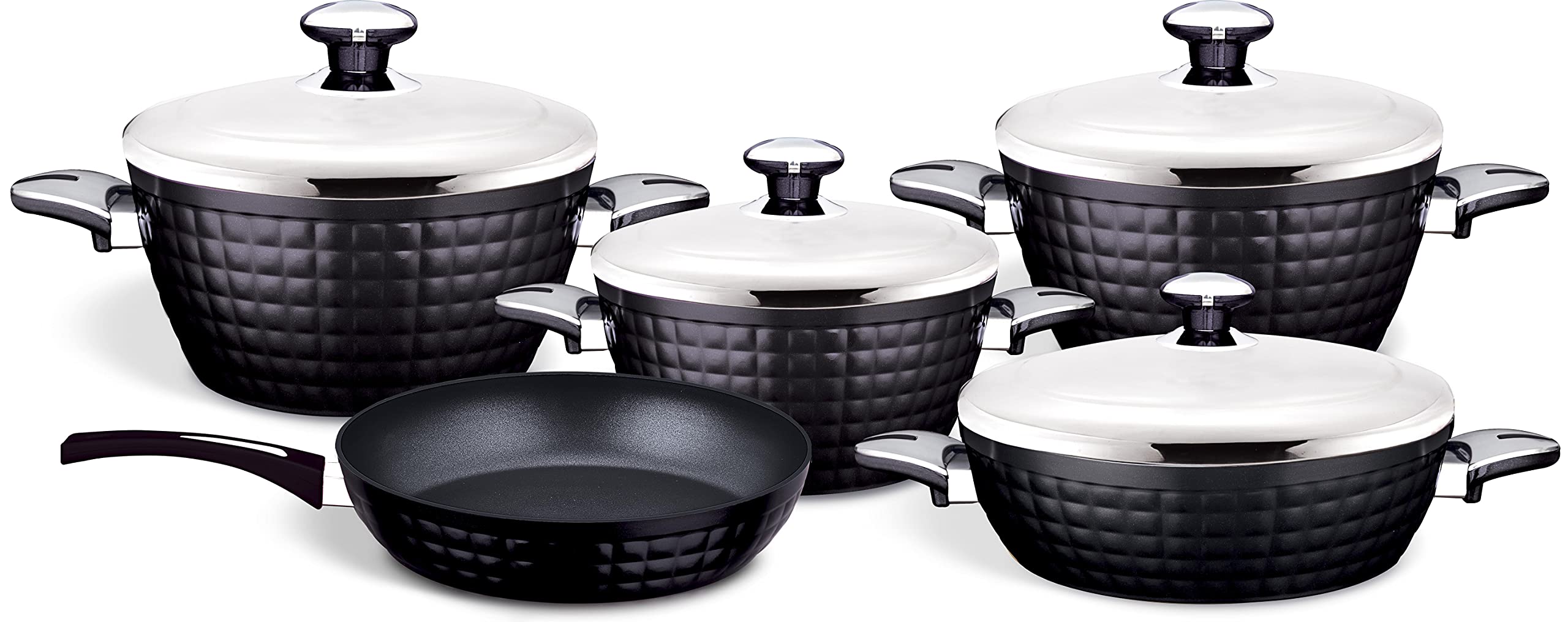 Homemaker Titanium Black 9 Pcs Cookware Set - Steel Lid