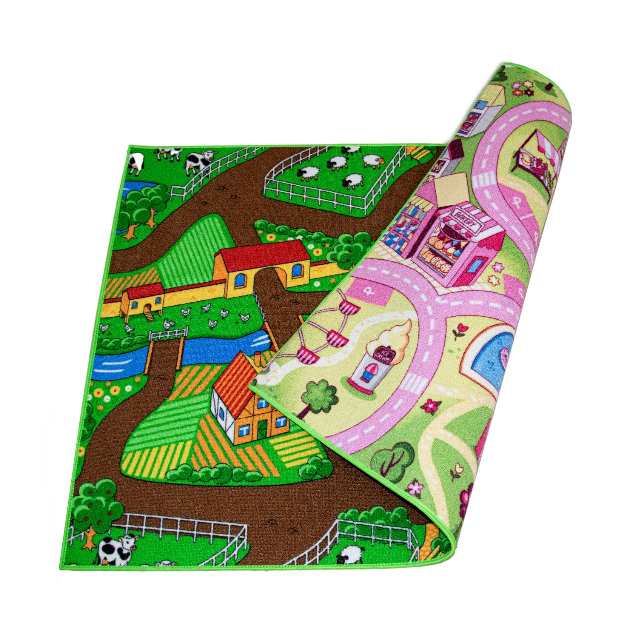 Carpet Studio Umkehrbar Teppich Kinderzimmer 95x133cm, Kinderteppich Sweet Town & Farmlife, Spielteppich Straße Jungen & Mädchen, Teppiche für Babyzimmer, Schlafzimmer & Spielzimmer