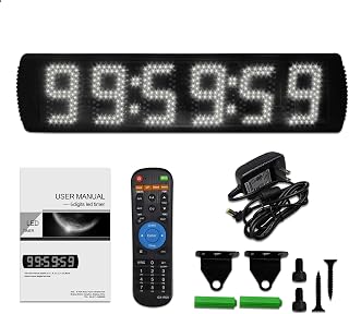 Ganxin 5 Inch 6-Digit LED Race Timing Clock, Running Event Gym Timer Clock for Countdown / Count Up,12/24 Hour Real Time Clock, Stopwatch with Remote Control,Portable Large Wall Clock (White)