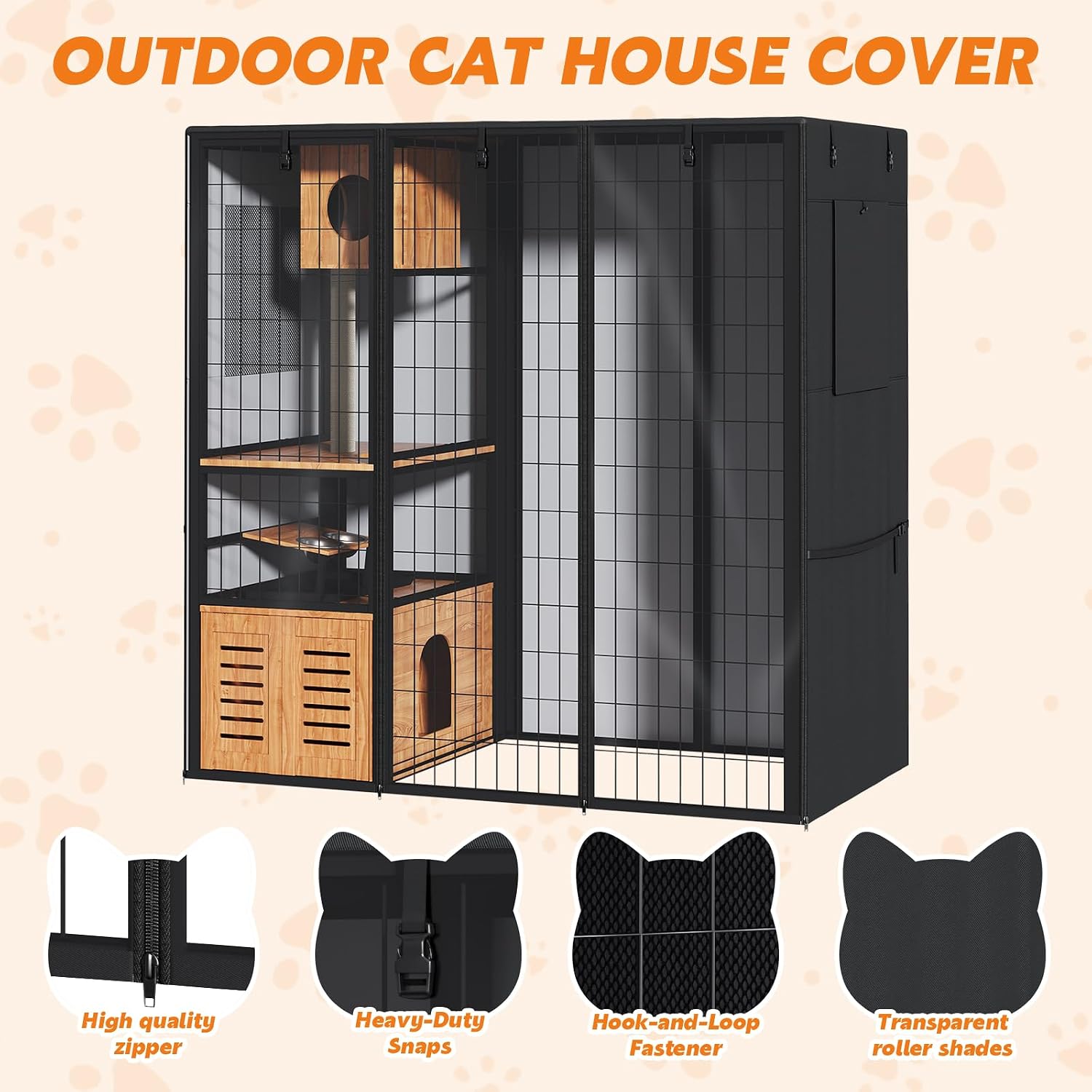 Outdoor Cat House Cover for Large Cat Enclosures 72.8" L x 39.7" W x 72.8" H Full Coverage 600D Waterproof Catio Cover for Cat, Bird & Rabbit (Covers Only)
