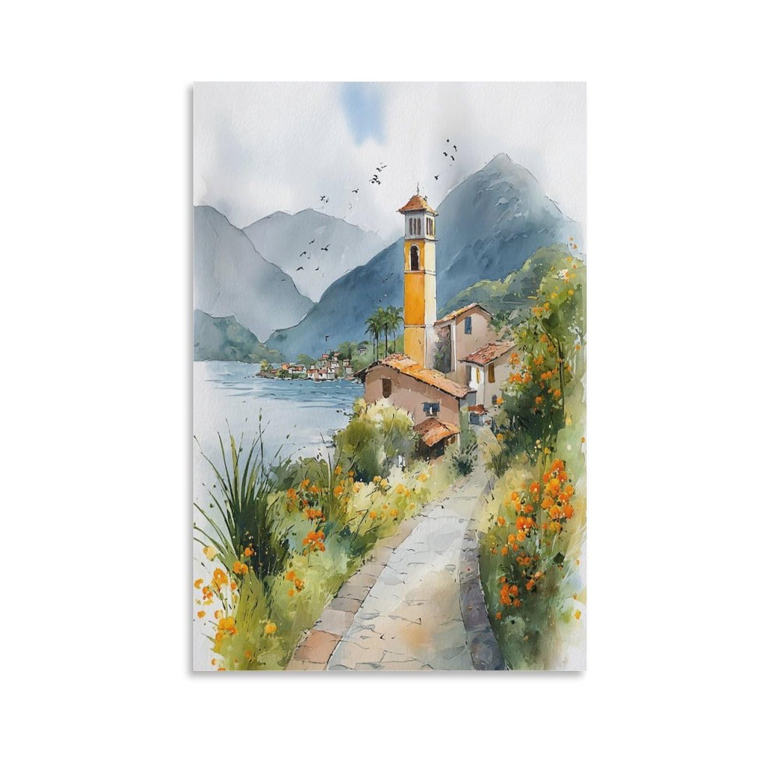 Lcynnh Unframe-Style Nicaragua Watercolor Painting_ Vintage Travel Poster 24X36inch(60X90cm) Vintage Watercolor Canvas Art