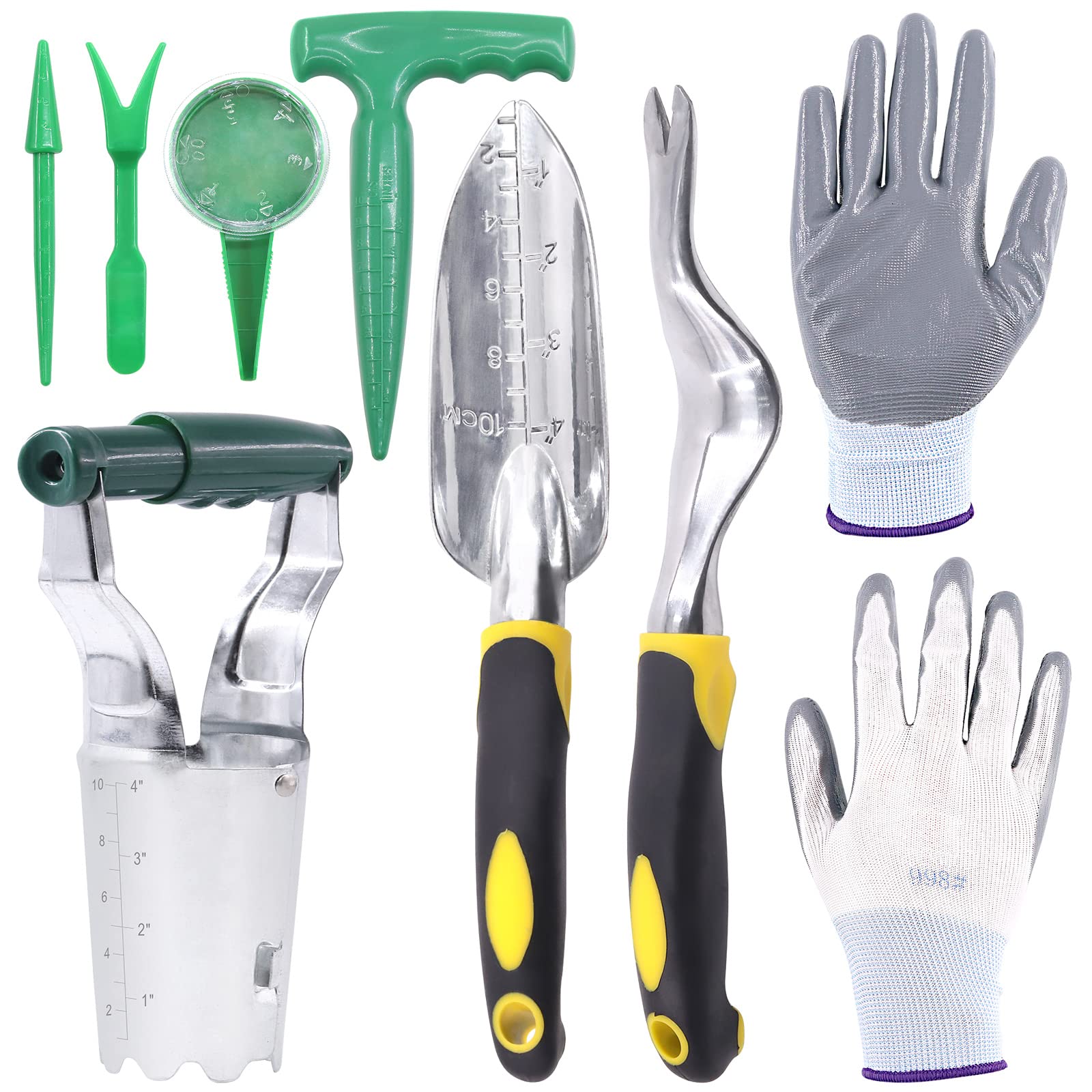 Tanstic 8Pcs Bulb Planter Set Includes Bulb Planter with Depth Markers, Garden Transplant Trowel, Transplanter Seeds Dispenser Set and Gardening Gloves for Tulips, Daffodils, Dahlias