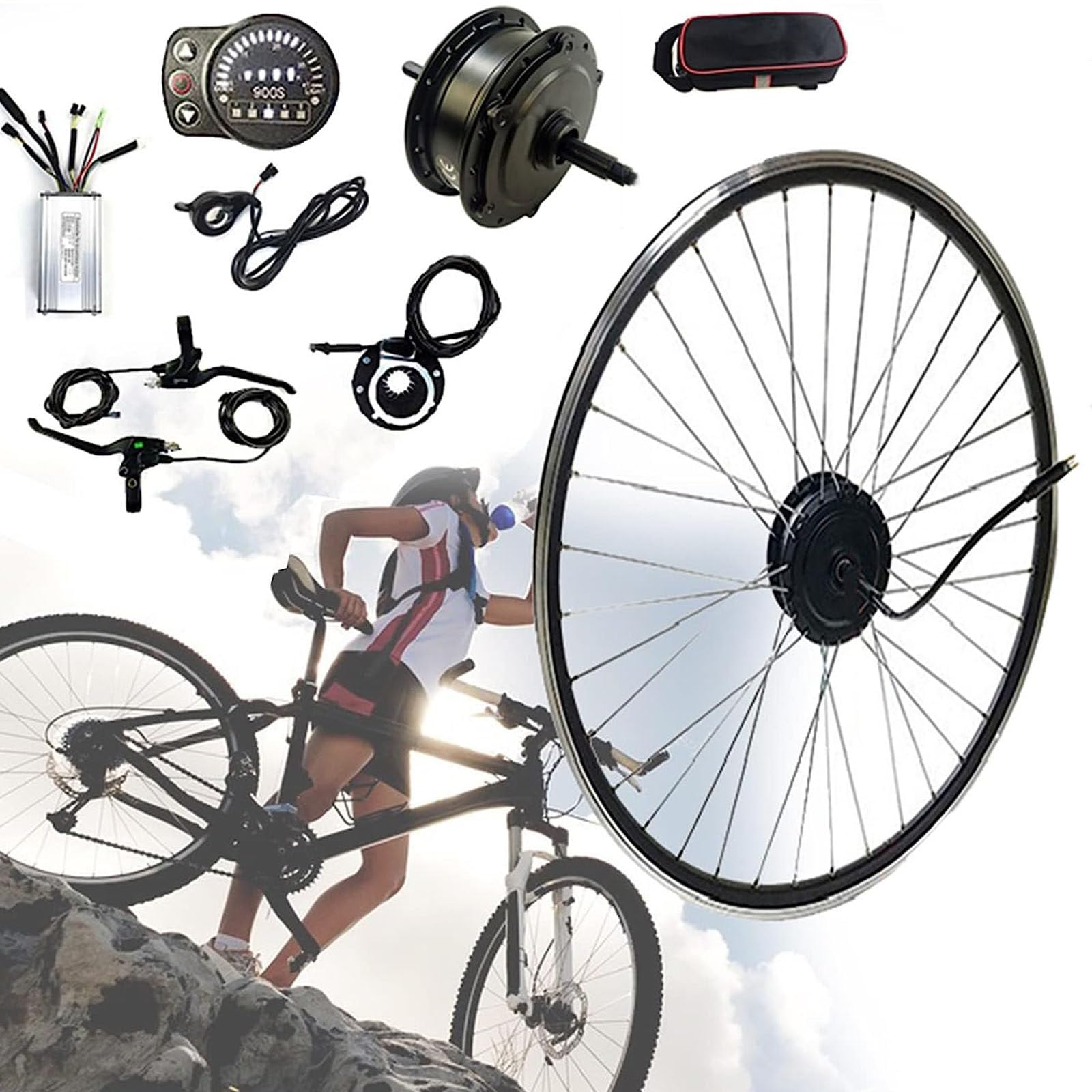 Zestaw do konwersji rowerów elektrycznych, zestaw do konwersji roweru elektrycznego, 250 W, 500 W, z napędem bezpośrednim na tylne koło, do akumulatora 36 V/48 V, zestaw do konwersji silnika