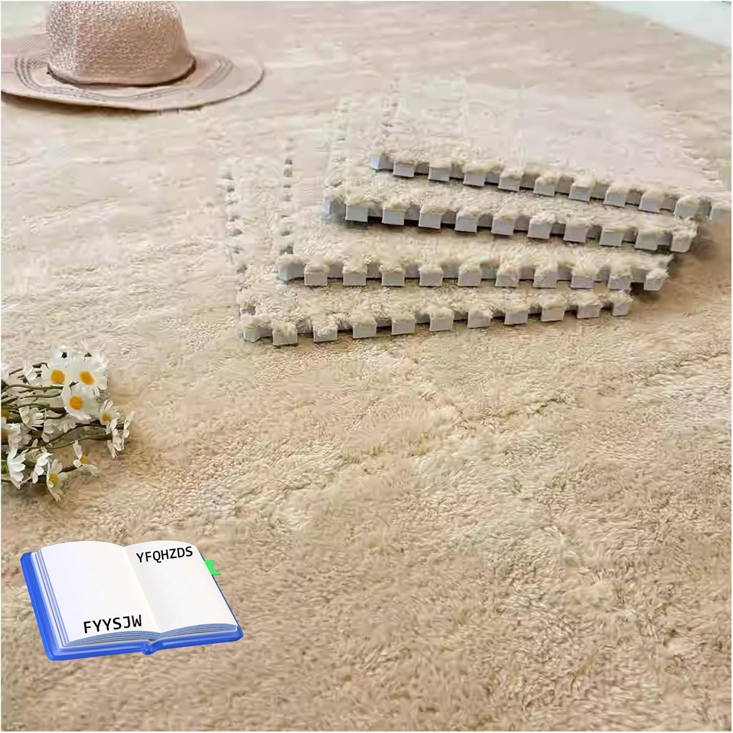 Tapis de sol en mousse peluche entrelacés x100 | Carreaux puzzle marron clair 30x30 cm