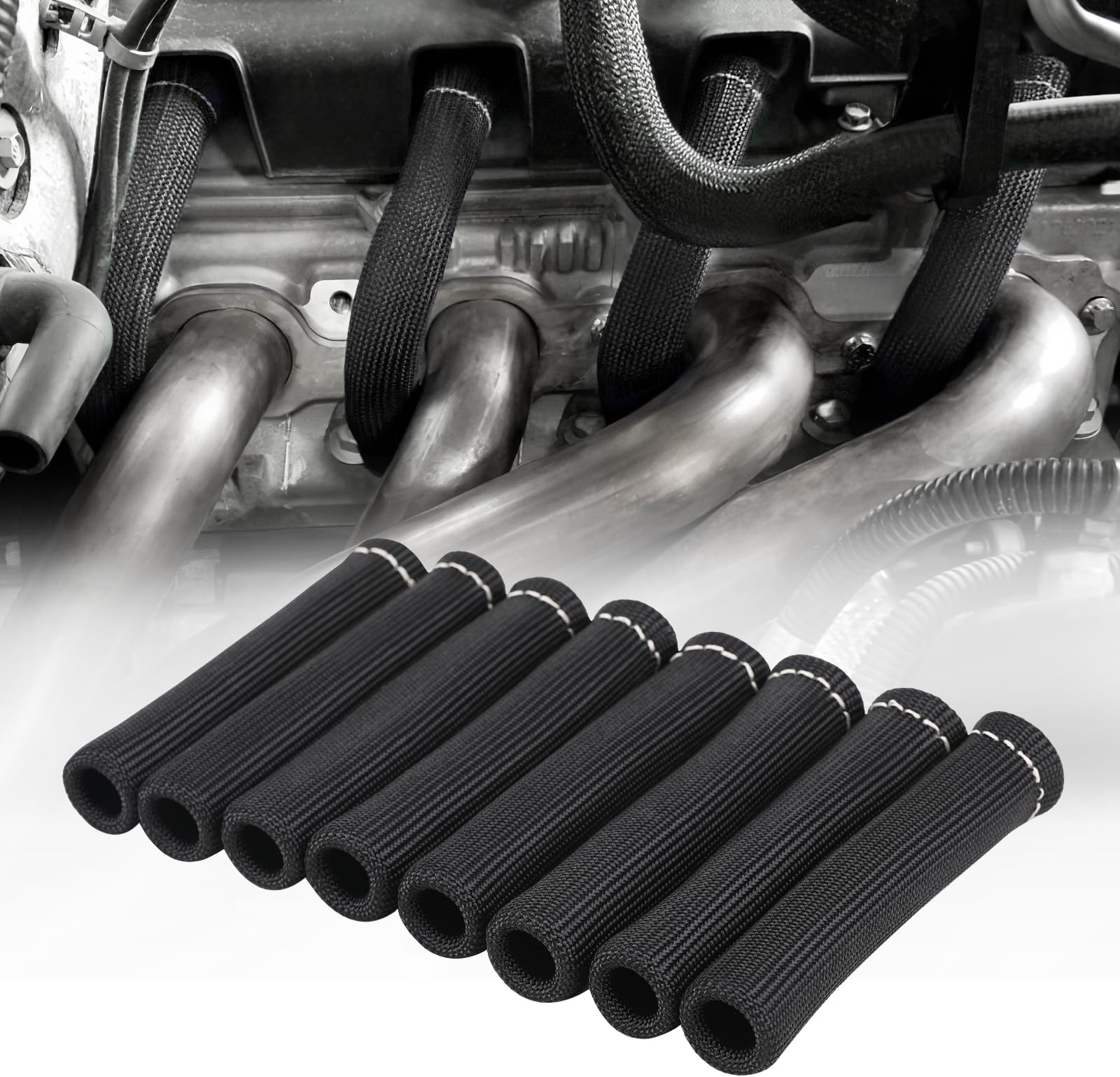 Spark Plug Wire Heat Shield Sleeve 2500° Spark Plug Boot Protector Boots Wrap for SBC BBC 350 454 8PCS Plug Wire Covers