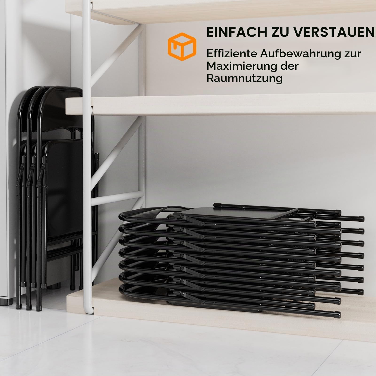 Bonnlo Klappstühle 4er Set, Gartenstühle Wetterbeständig aus Eisen, Platzsparend Stapelbar, bis 158 kg, Klappstuhl Metall für Balkon, Büro, Veranstaltungen & Party, Schwarz