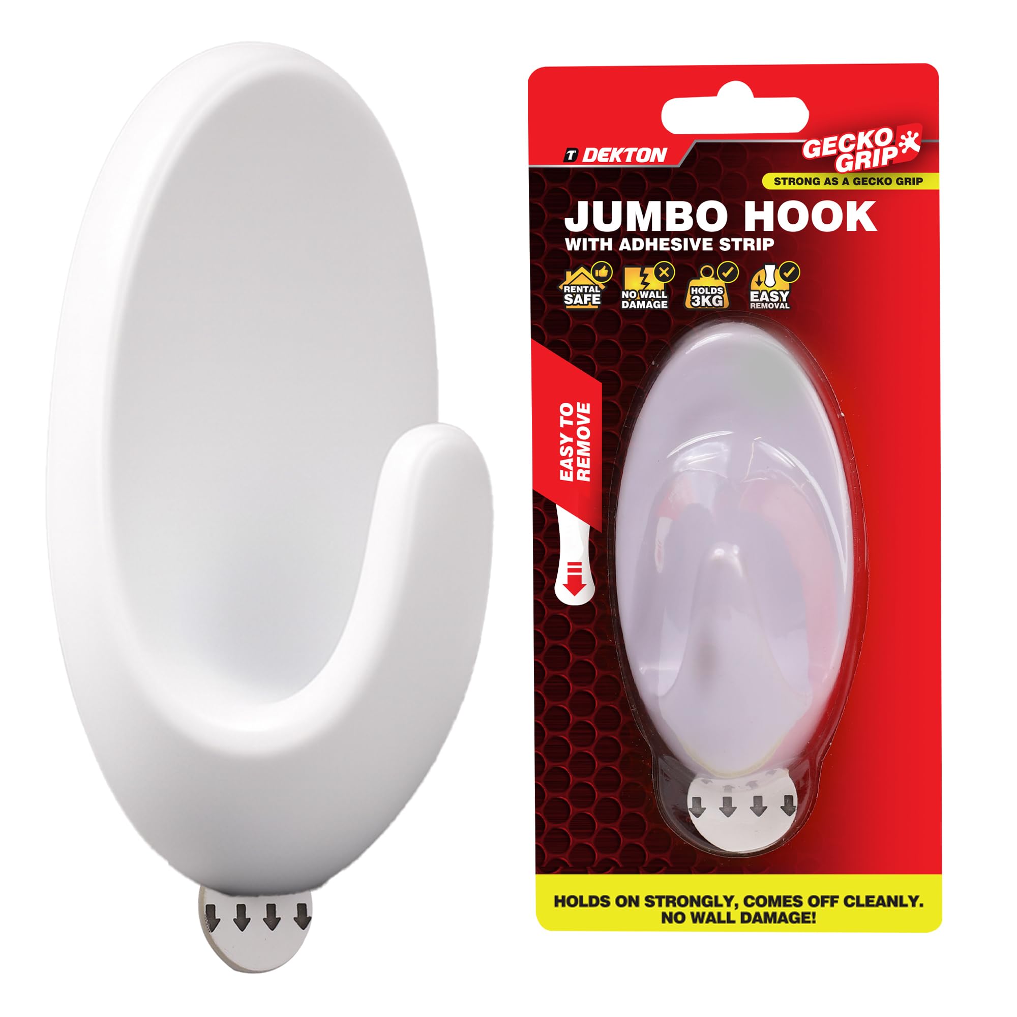 Dekton White Geckogrip Jumbo Hook 1Pc -Heavy-Duty Wall Hook| Strong Adhesive Grip| Holds Upto 10Kg| Ideal For Kitchen, Bathroom, Office| Reusable & Residue-Free| Sleek Finish| Versatile Storage