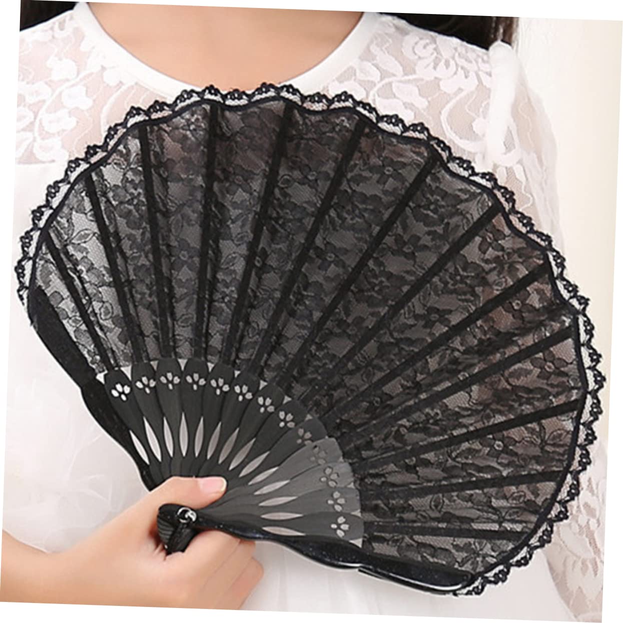 STOBAZA 4stücke Handgefertigte Retro Fächer Spitze Design Faltbare Japanische Stil Handventilatoren Für Damen Hochzeits Und Partysouvenirs Schwarze Oberfläche Mit Spitzenverzierung