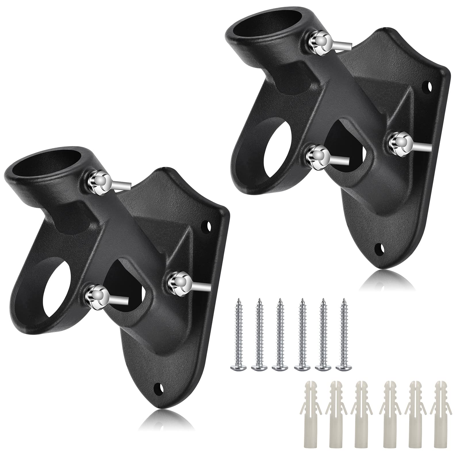 Haoridul Matte Black-2Pack Flag Pole Holder For Outside House, Heavy Duty Flag Pole Mounting Bracket, Aluminum Metal Flagpole Mount With Stainless Hardware For Outdoor, Rust Free, 1" Inner Diameter (Matte Black-2Pack)