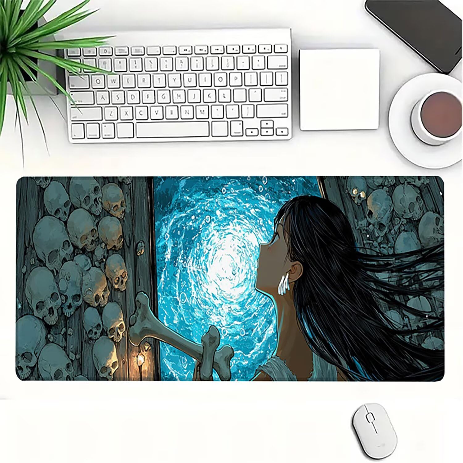Lejnlnng Podkładka pod mysz do gier XXL, 160 x 80 cm, duża szkieletowa mata na biurko, wodoodporna podkładka pod mysz XL dziewczyna, antypoślizgowa gumowa podkładka pod mysz z przeszytymi krawędziami
