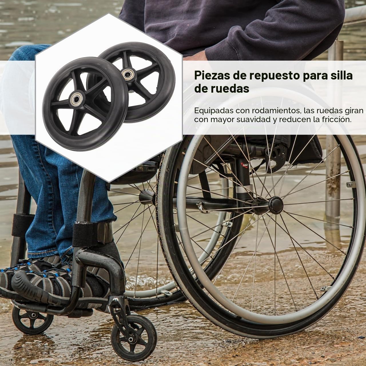 Ruedas delanteras de repuesto para silla de ruedas de 6 pulgadas con rodamiento silencioso resistente al desgaste para andador andador andador accesorios rueda reemplazable