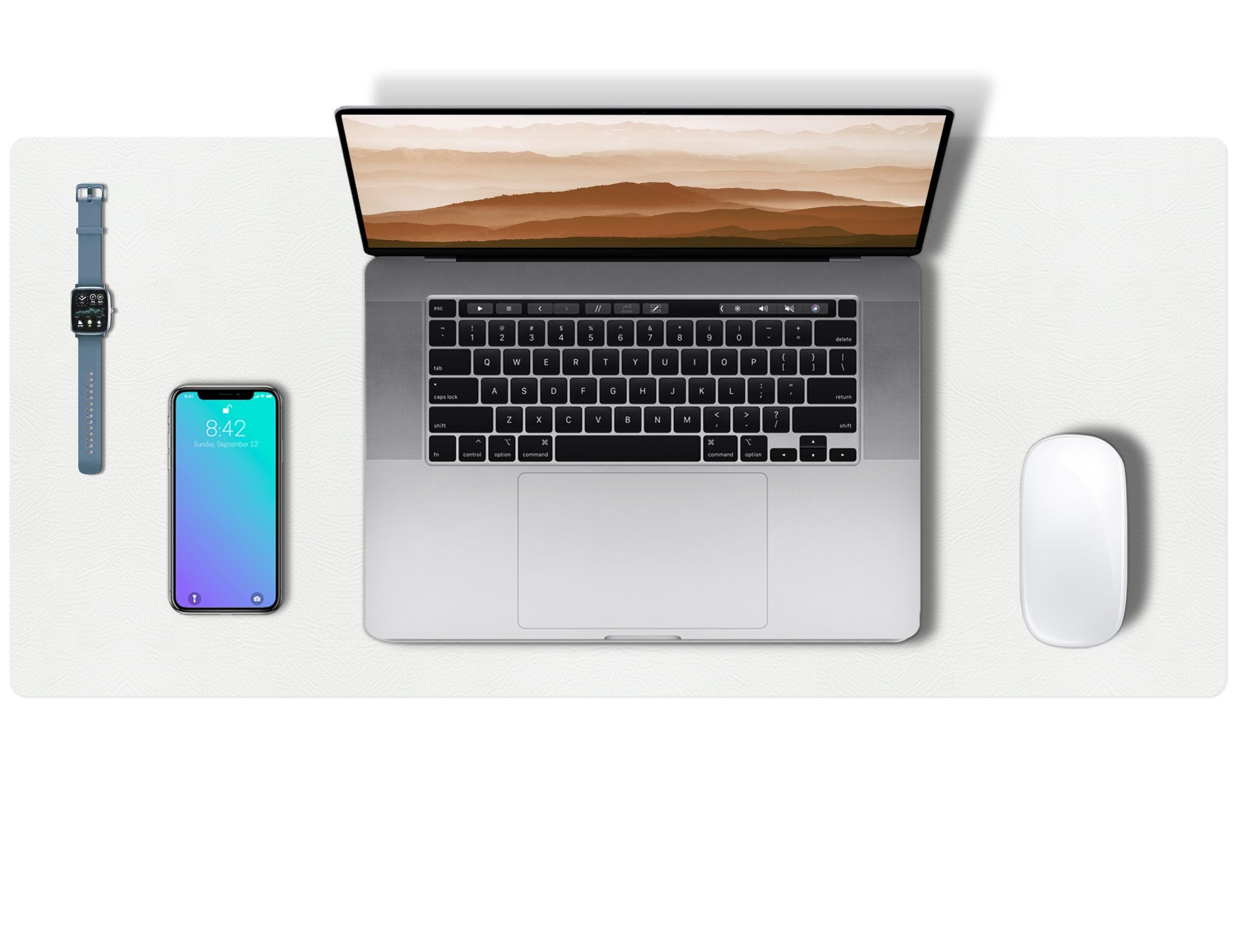 Abalter Leather Desk Mat – PU Desk Pad & Large Mouse Pad, Waterproof Non-Slip Writing Surface for Office Desk, Home Table, Laptop & Keyboard, (White, 60 x 35 cm)
