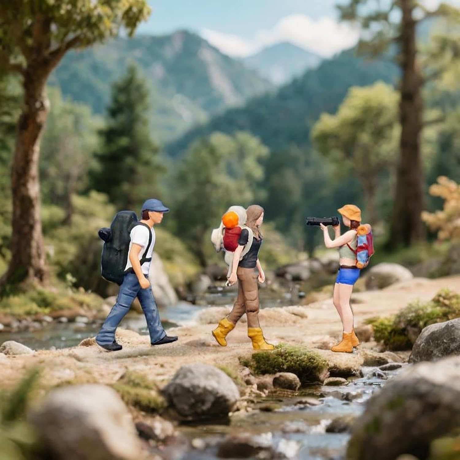 Menolana 1:64 Miniature Figures Micro Landscape Decor Hiking Tiny Small Decorative Layout Props Collectibles Miniature Scene Figurines, 3pcs