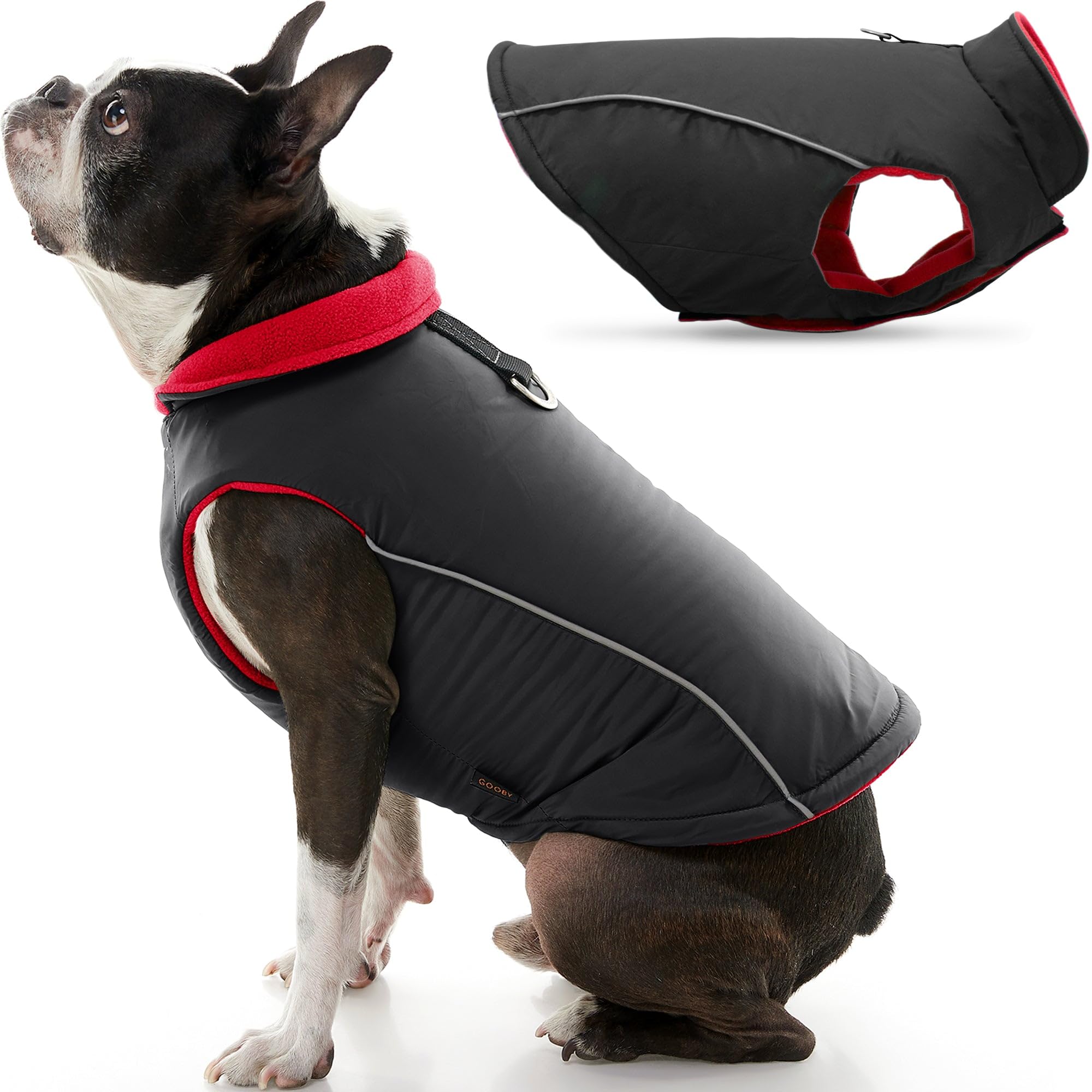 Gooby - Sportweste mit Fleece gefüttert, für kleine Hunde, Kaltwetterjacke, Mantel mit reflektierendem Futter, schwarz, Größe XS