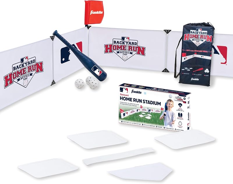 Franklin Sports MLB Youth Home Run Stadium Set | 14-Foot Outfield Fence, Throw-Down Bases + Pitcher's Rubber, Includes Bat + Balls, Build Your Own Diamond