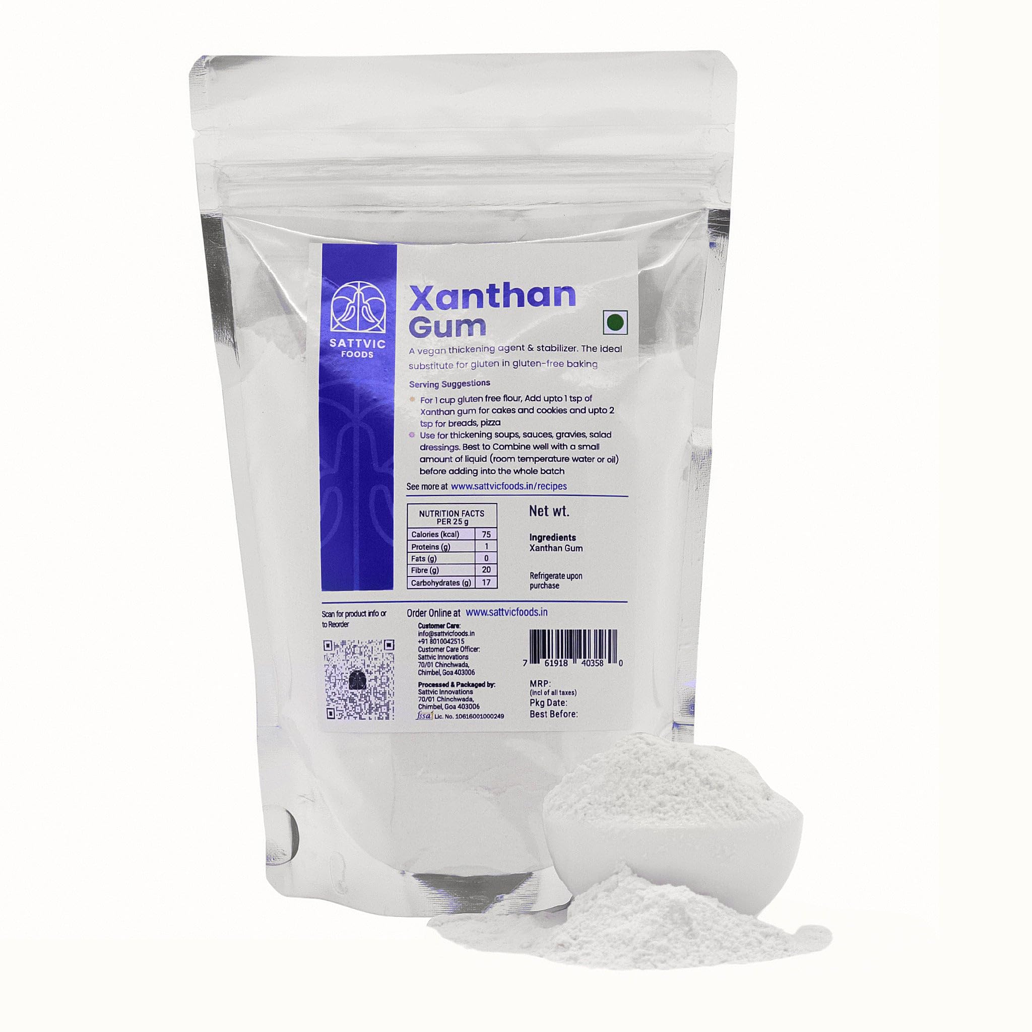 Sattvic Foods Xanthan Gum (1 kg) | Gluten-Free Stabilizer, Emulsifier & Vegan Thickener | NON-GMO & Keto-Friendly | Essential in Gluten-Free Baking, Use in Gravies, Sauces, Salad Dressings