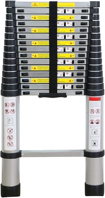 WolfWise 4.7M Telescoping Ladder, Aluminum Telescopic Extension Tall Multi Purpose Loft Ladder, 330 pound/150 kg Capacity Black
