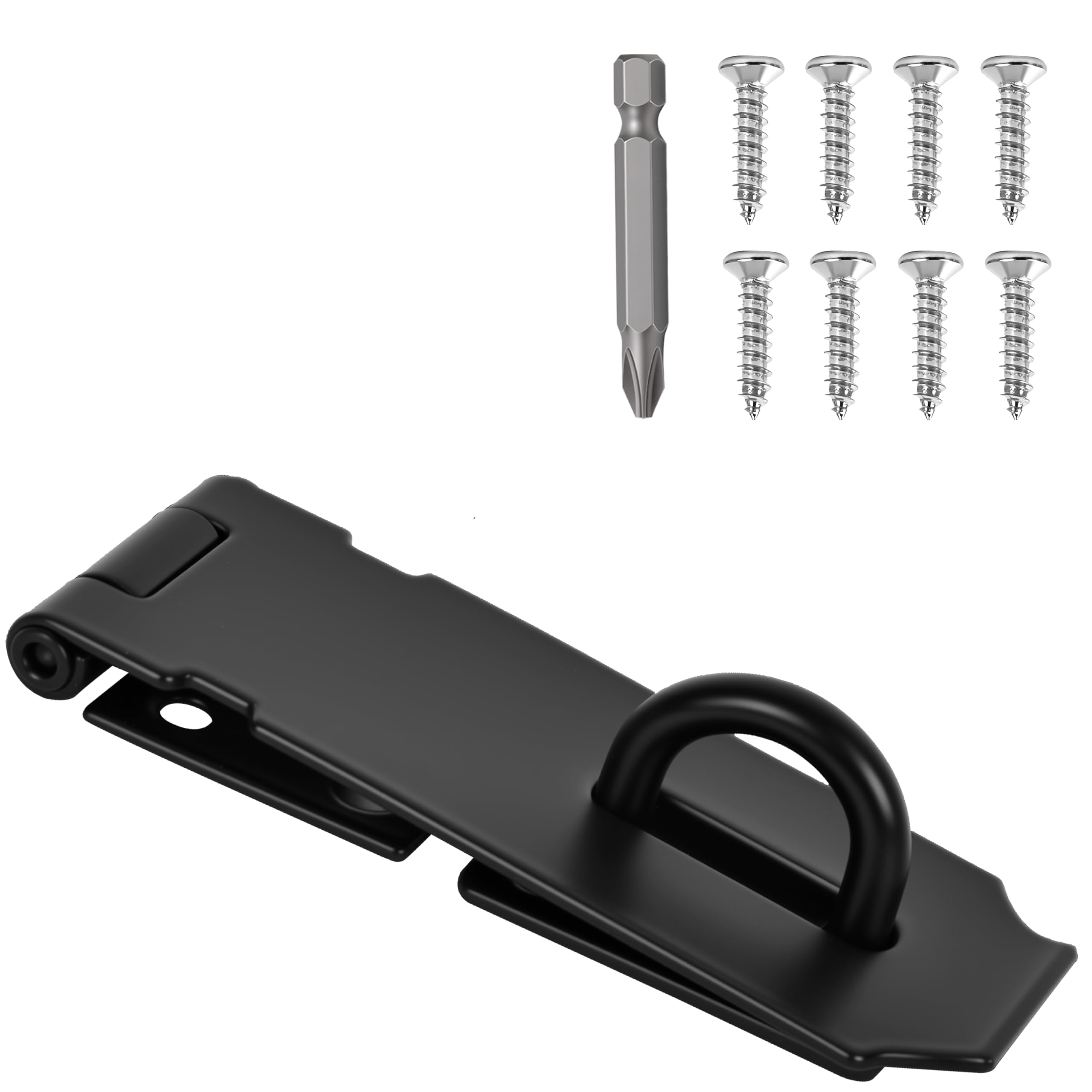 1 Pcs Door Locks Hasp Latch,4 Inch Stainless Steel Safety Packlock Clasp Hasp Lock Latch,Hasp Lock Latch for Doors,Extra Thick Brushed Finish With Screws (1 Pcs Black Stainless Steel, 4 inch)