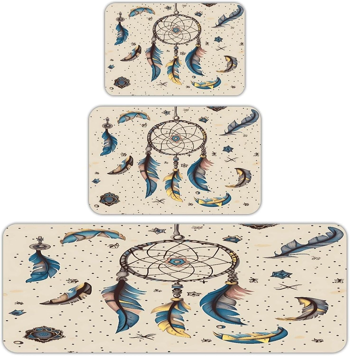 Dream Catcher and Moon Kitchen Rugs Set of 3 Non Slip Washable Kitchen Mats for Floor Soft Area Rug Kitchen Floor Mat Cushioned Anti Fatigue Mats Standing Sink Mat Decor Runner Rugs