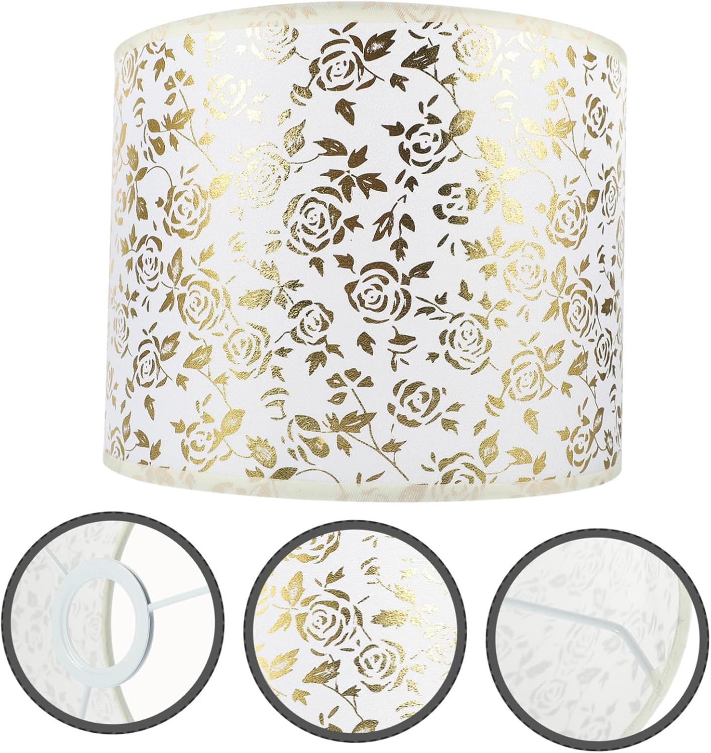Desk Lamp Replacement Gold Rose Fabric Lampshade Floral Decorative Soft Lighting Indoor Use