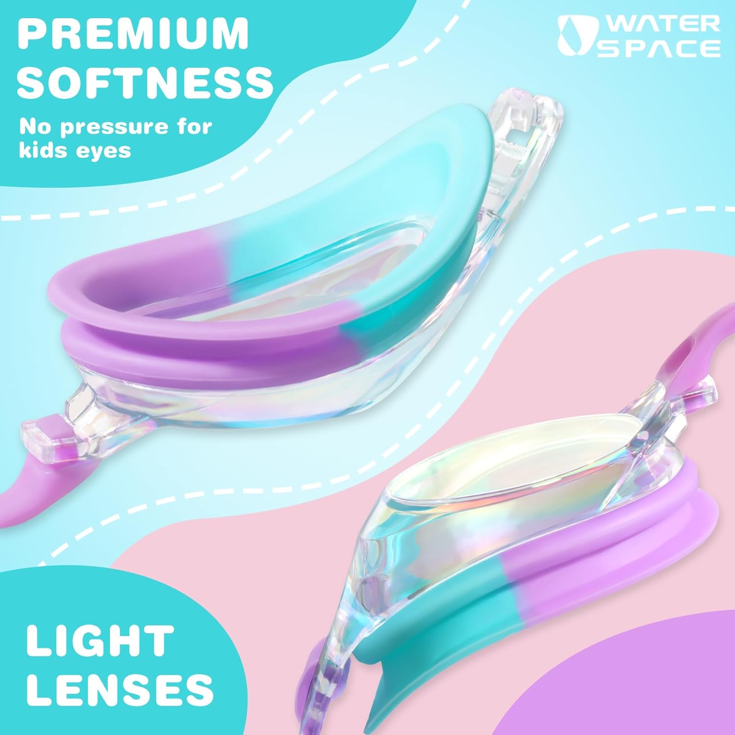 Water Space Kids Goggles, 2 Pack Swim Goggles for Kids Boys Girls Toddler Age 3-15, Clear View Anti-fog UV Protection No Leak - Image 4
