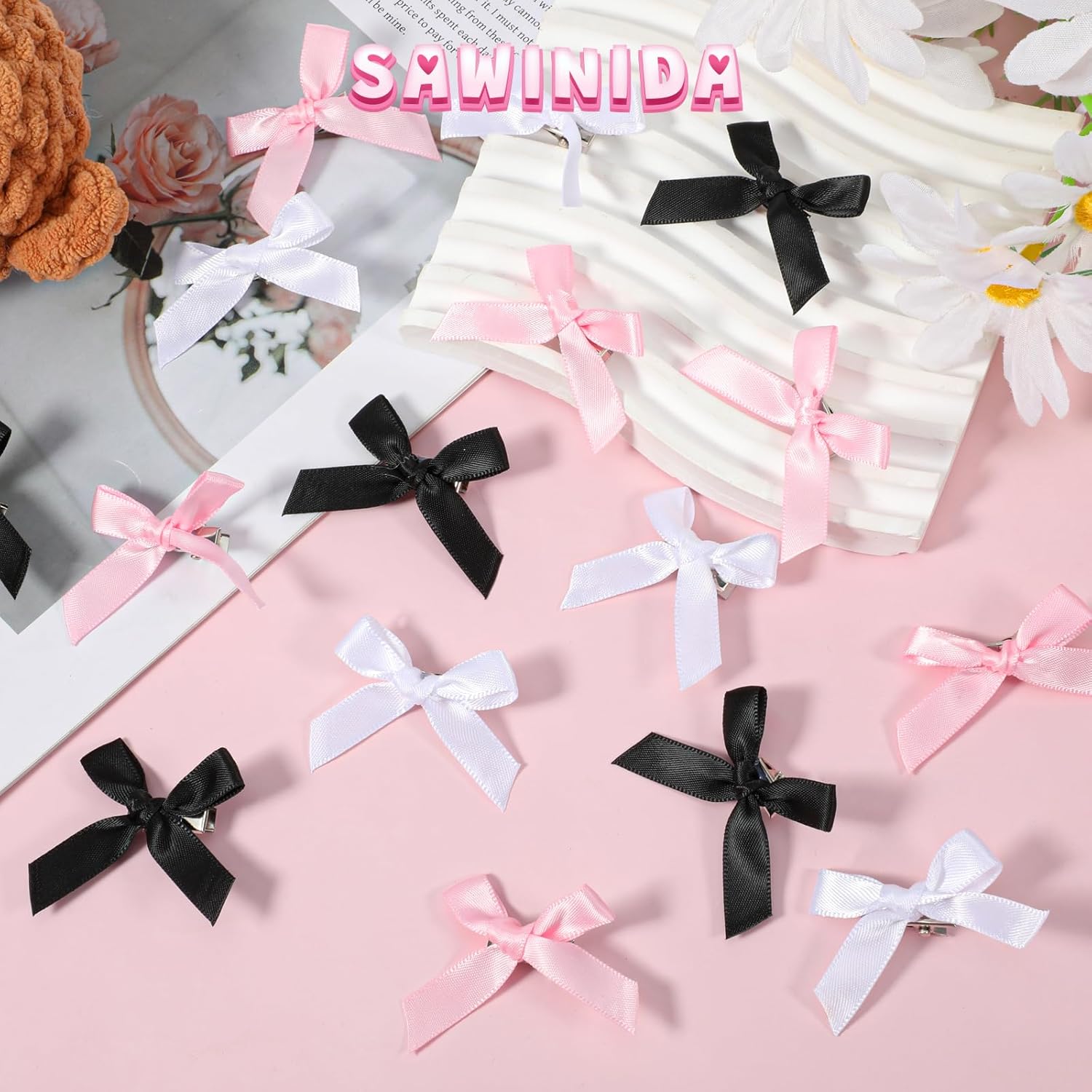 30 PCS Mini Bows for Hair, Pink White Black Mini Hair Bows for Girls Women, Cute Ribbon Bow Accessories - Image 4